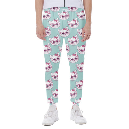 Girly Cat With Glasses Pattern Print Scuba Joggers