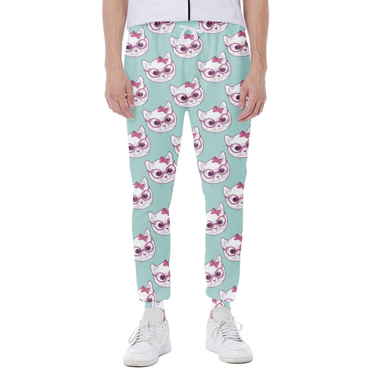 Girly Cat With Glasses Pattern Print Scuba Joggers