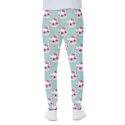 Girly Cat With Glasses Pattern Print Scuba Joggers