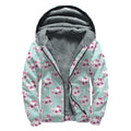 Girly Cat With Glasses Pattern Print Sherpa Lined Zip Up Hoodie