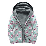 Girly Cat With Glasses Pattern Print Sherpa Lined Zip Up Hoodie