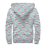 Girly Cat With Glasses Pattern Print Sherpa Lined Zip Up Hoodie