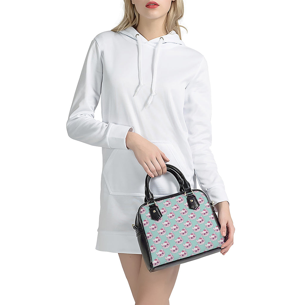 Girly Cat With Glasses Pattern Print Shoulder Handbag