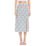 Girly Cat With Glasses Pattern Print Side Slit Midi Skirt