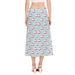 Girly Cat With Glasses Pattern Print Side Slit Midi Skirt