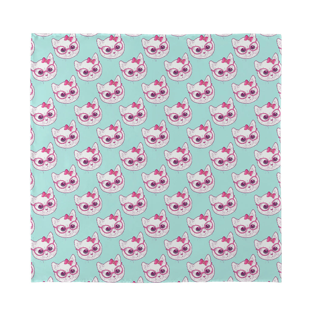 Girly Cat With Glasses Pattern Print Silk Bandana