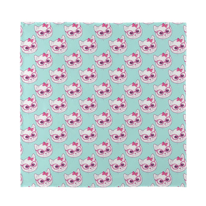 Girly Cat With Glasses Pattern Print Silk Bandana