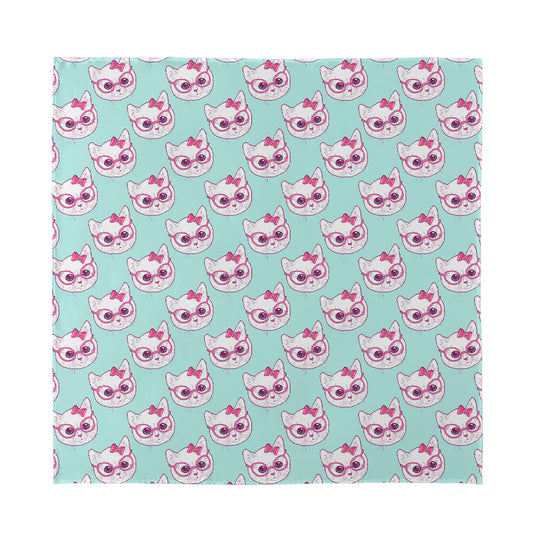 Girly Cat With Glasses Pattern Print Silk Bandana