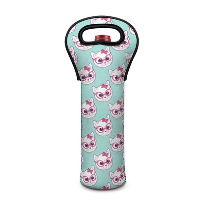 Girly Cat With Glasses Pattern Print Single Neoprene Wine Tote