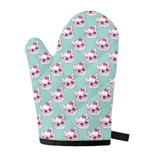 Girly Cat With Glasses Pattern Print Single Oven Mitt