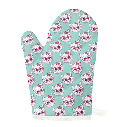 Girly Cat With Glasses Pattern Print Single Oven Mitt