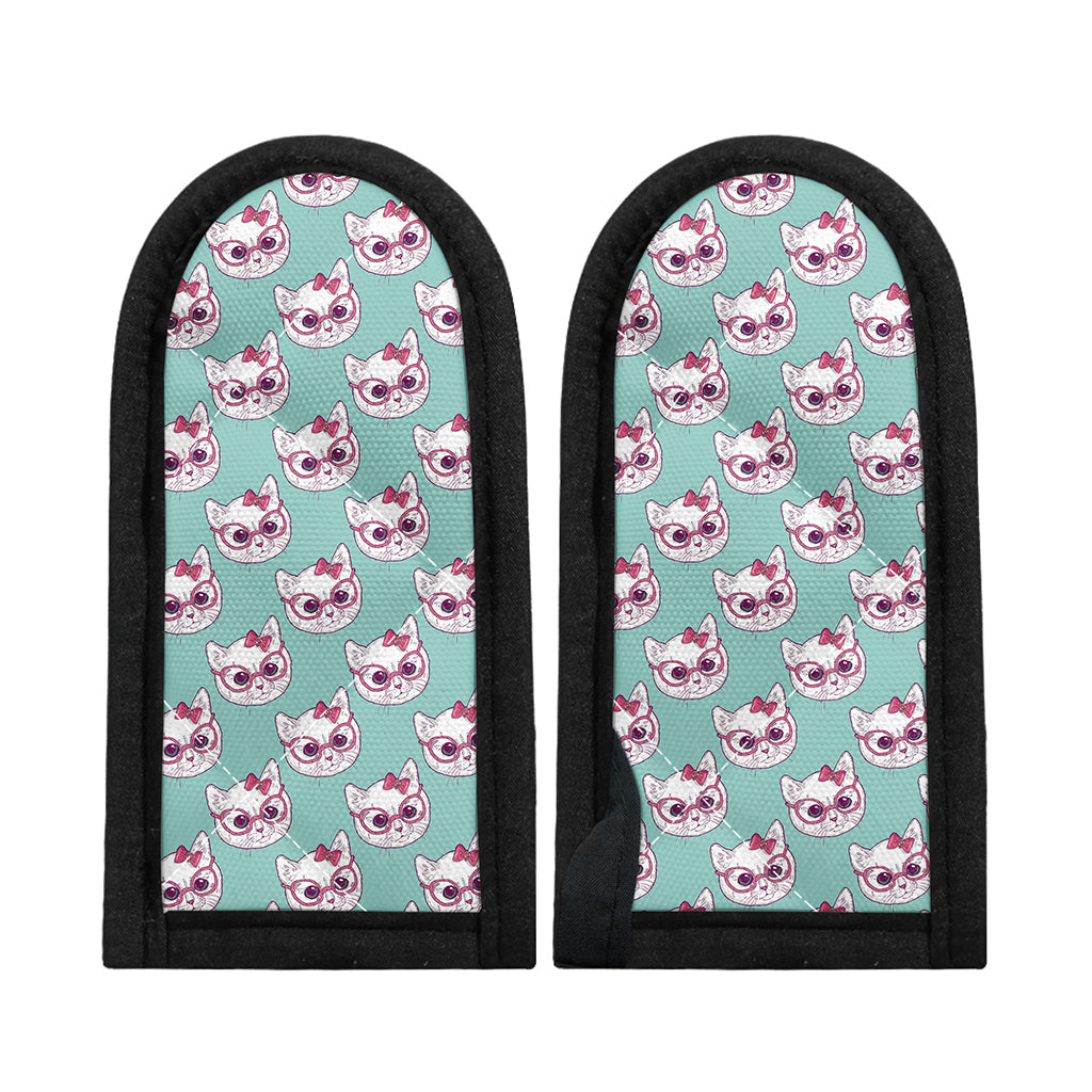 Girly Cat With Glasses Pattern Print Skillet Handle Cover
