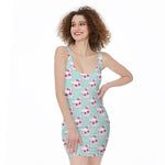 Girly Cat With Glasses Pattern Print Sleeveless Bodycon Dress