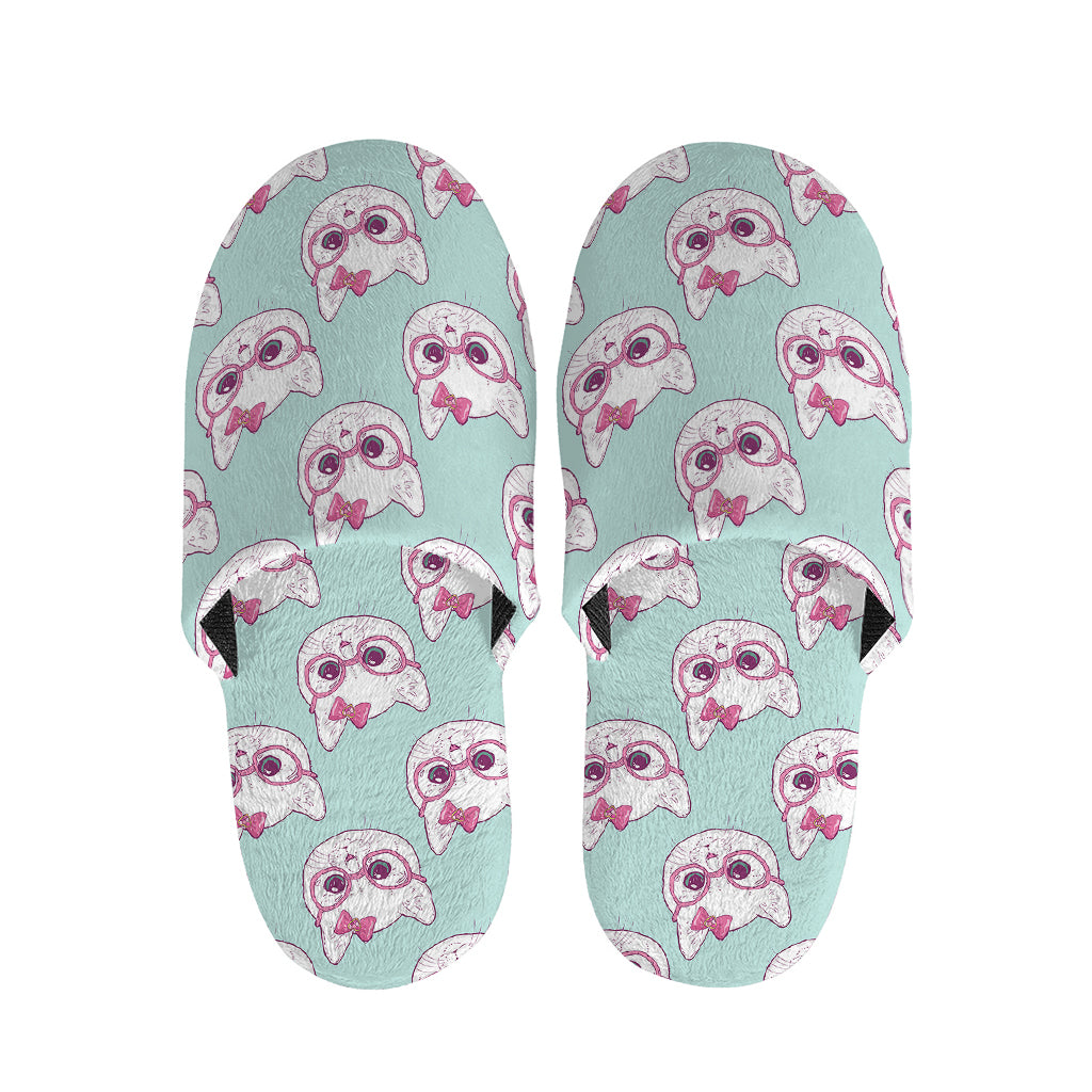 Girly Cat With Glasses Pattern Print Slippers