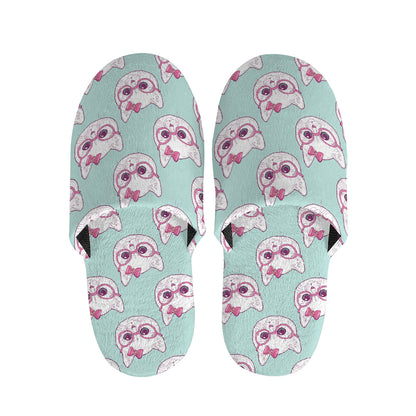 Girly Cat With Glasses Pattern Print Slippers