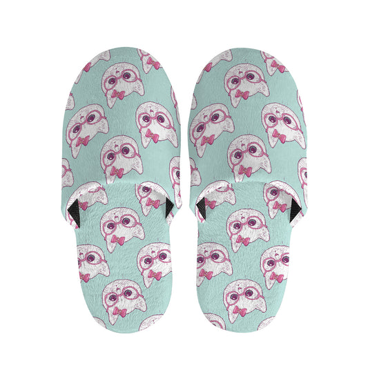 Girly Cat With Glasses Pattern Print Slippers
