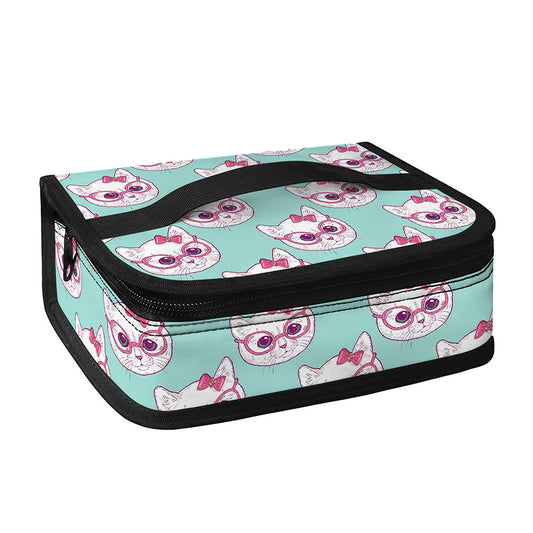 Girly Cat With Glasses Pattern Print Small Lunch Bag