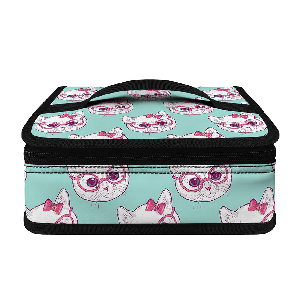 Girly Cat With Glasses Pattern Print Small Lunch Bag