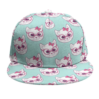 Girly Cat With Glasses Pattern Print Snapback Cap