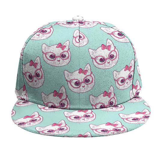 Girly Cat With Glasses Pattern Print Snapback Cap