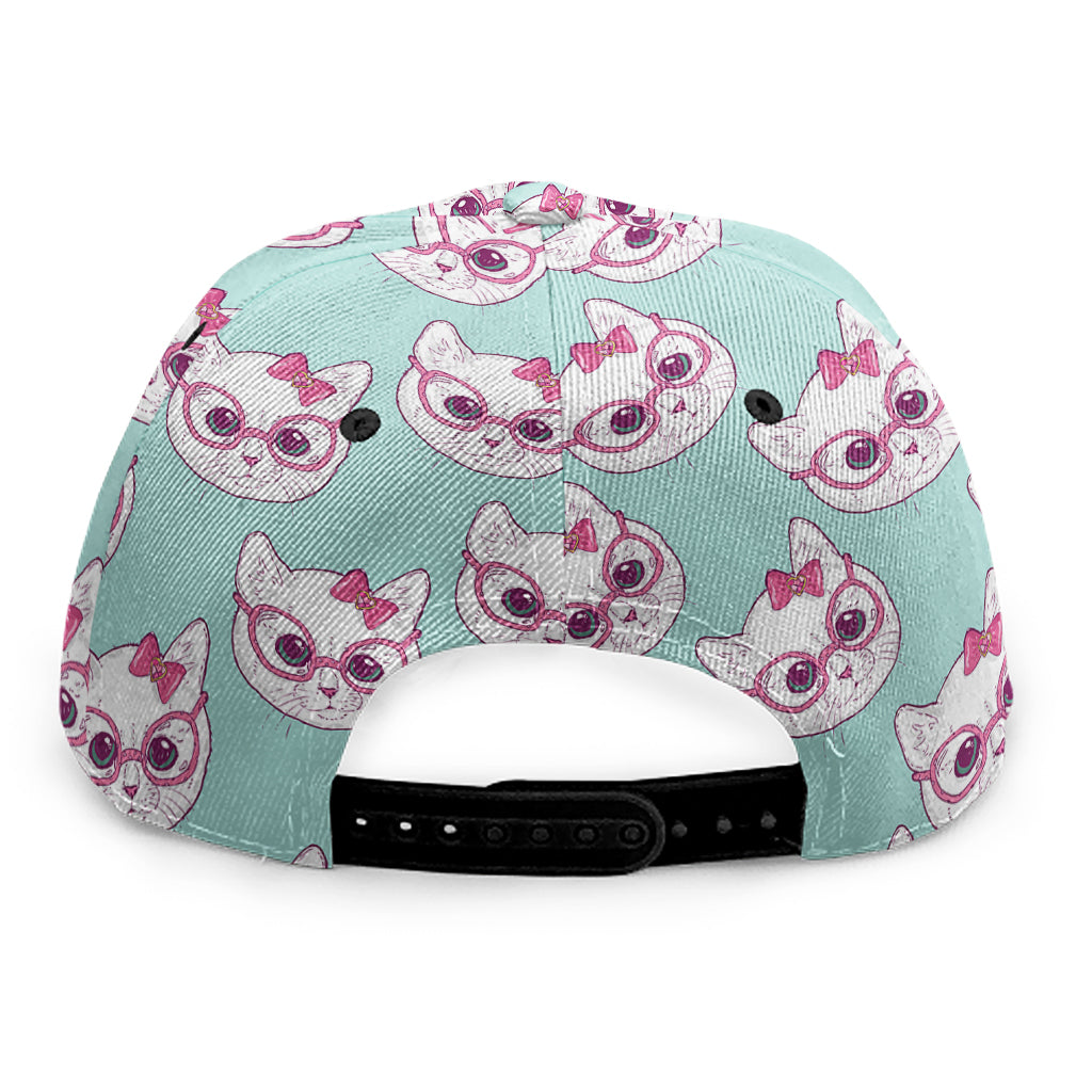 Girly Cat With Glasses Pattern Print Snapback Cap