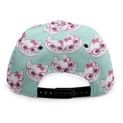 Girly Cat With Glasses Pattern Print Snapback Cap