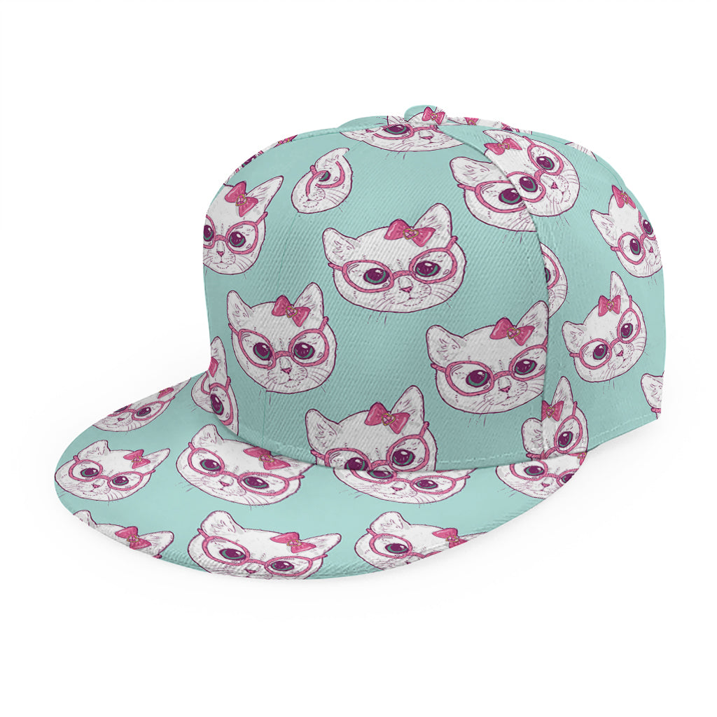 Girly Cat With Glasses Pattern Print Snapback Cap