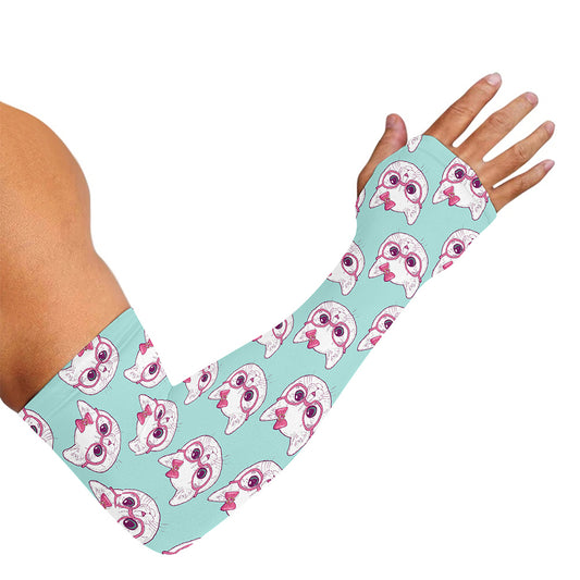 Girly Cat With Glasses Pattern Print Sun Protection Arm Sleeves