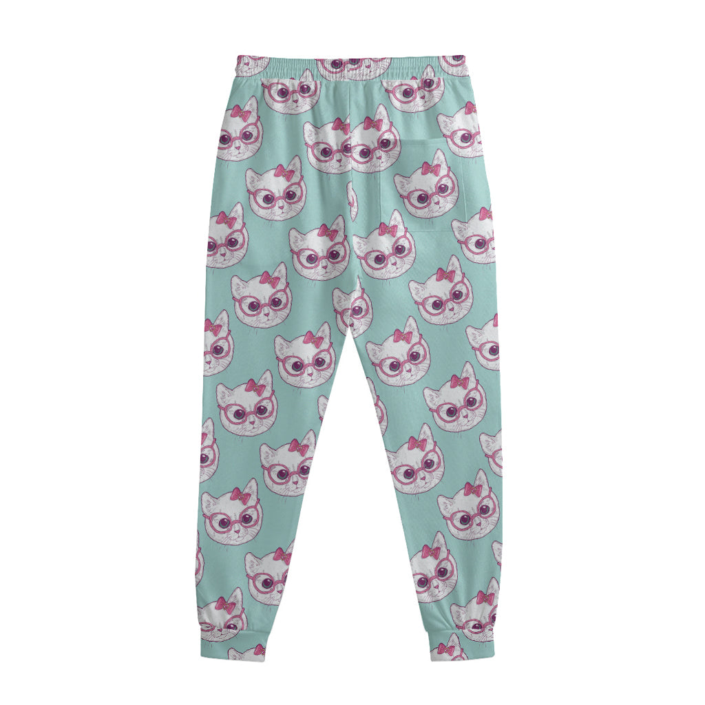 Girly Cat With Glasses Pattern Print Sweatpants