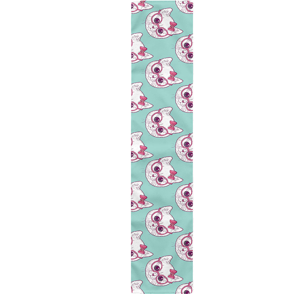 Girly Cat With Glasses Pattern Print Table Runner