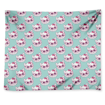 Girly Cat With Glasses Pattern Print Tapestry