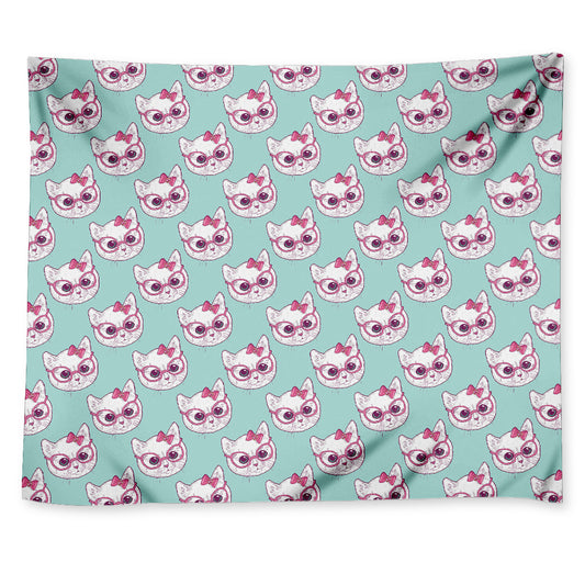 Girly Cat With Glasses Pattern Print Tapestry
