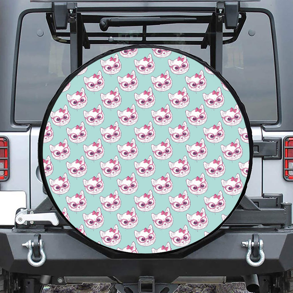 Girly Cat With Glasses Pattern Print Tire Cover