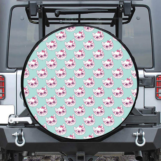 Girly Cat With Glasses Pattern Print Tire Cover