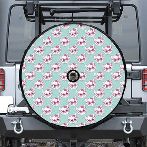 Girly Cat With Glasses Pattern Print Tire Cover With Camera Hole