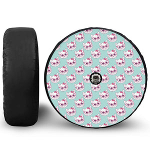 Girly Cat With Glasses Pattern Print Tire Cover With Camera Hole