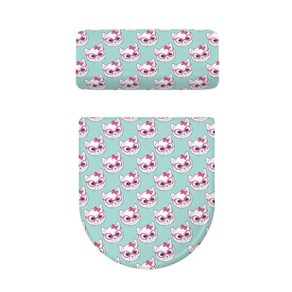 Girly Cat With Glasses Pattern Print Toilet Lid And Tank Cover Set
