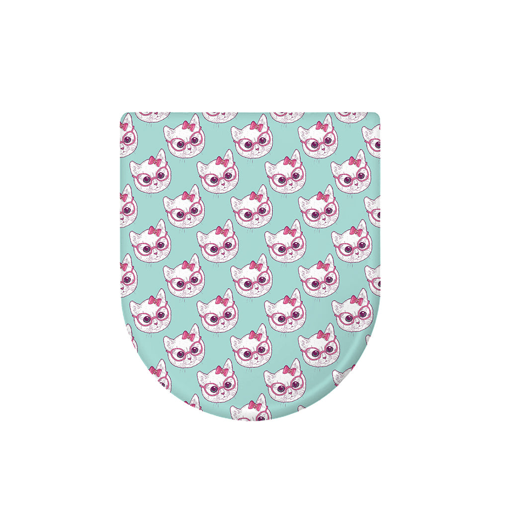 Girly Cat With Glasses Pattern Print Toilet Lid Cover