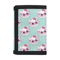 Girly Cat With Glasses Pattern Print Trifold Wallet