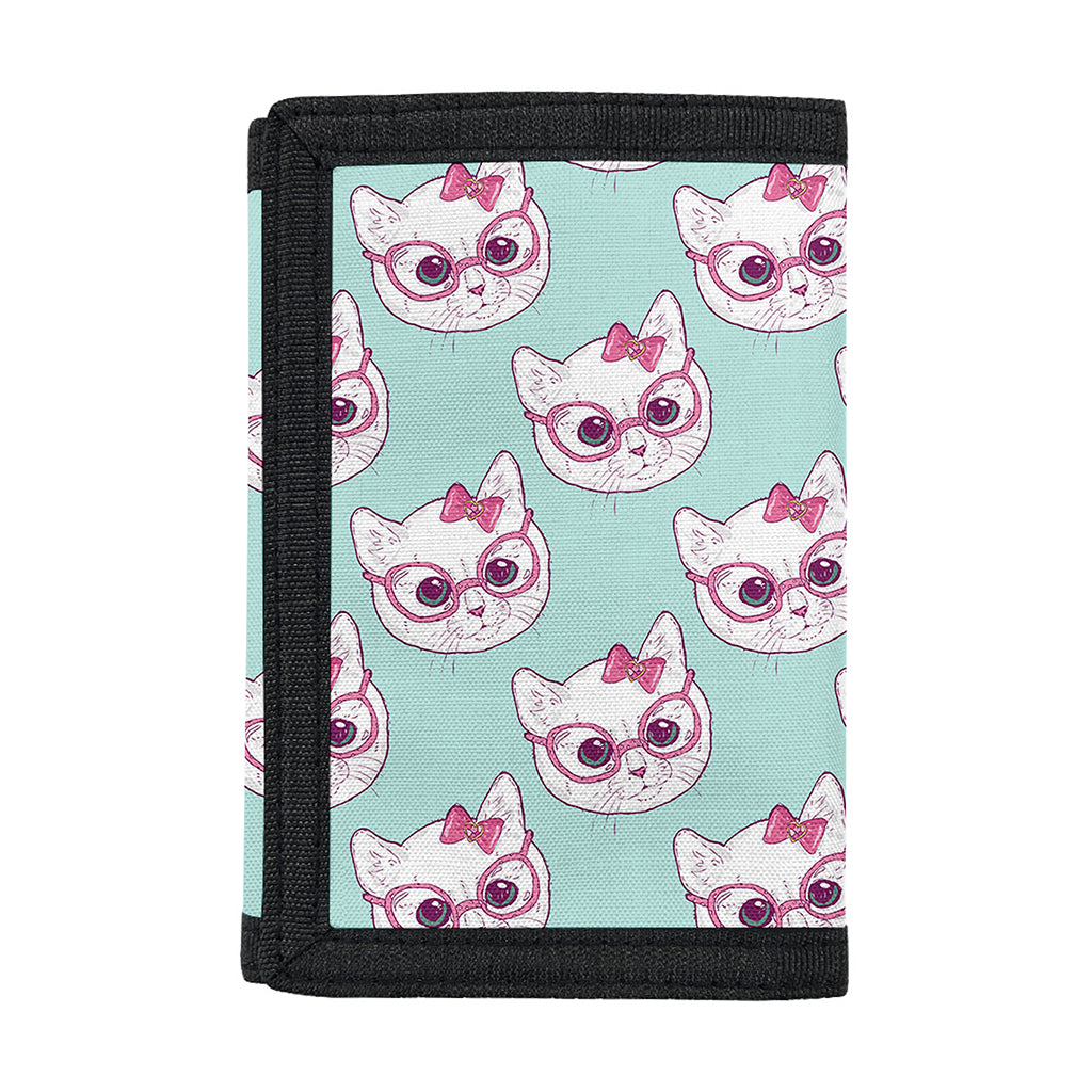 Girly Cat With Glasses Pattern Print Trifold Wallet