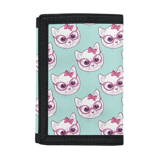 Girly Cat With Glasses Pattern Print Trifold Wallet