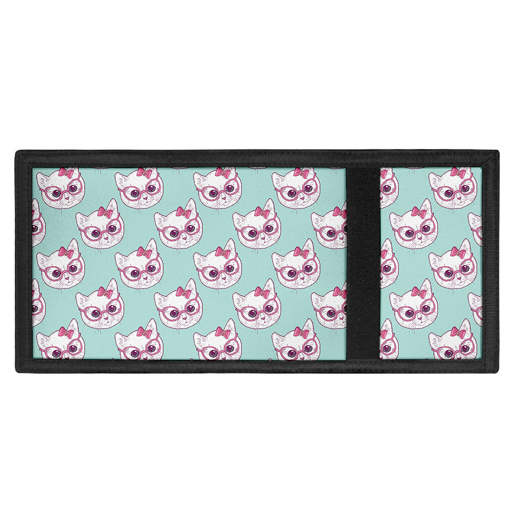Girly Cat With Glasses Pattern Print Trifold Wallet