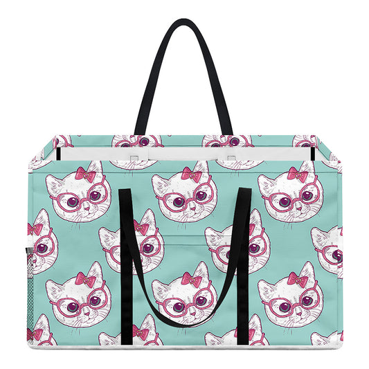 Girly Cat With Glasses Pattern Print Utility Tote Bag