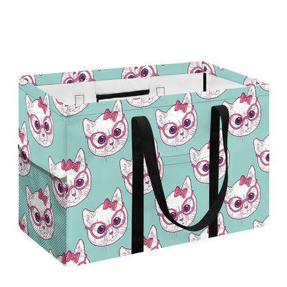 Girly Cat With Glasses Pattern Print Utility Tote Bag