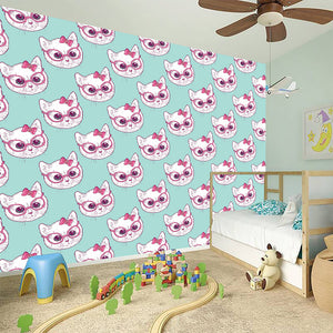 Girly Cat With Glasses Pattern Print Wall Sticker