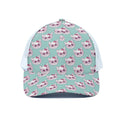 Girly Cat With Glasses Pattern Print White Mesh Trucker Hat
