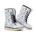Girly Cat With Glasses Pattern Print Winter Boots