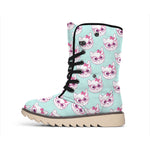 Girly Cat With Glasses Pattern Print Winter Boots