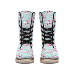 Girly Cat With Glasses Pattern Print Winter Boots