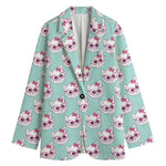 Girly Cat With Glasses Pattern Print Women's Blazer